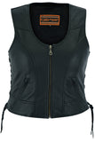 Daniel Smart Mfg. women's stylish lightweight leather motorcycle vest DS242 front view