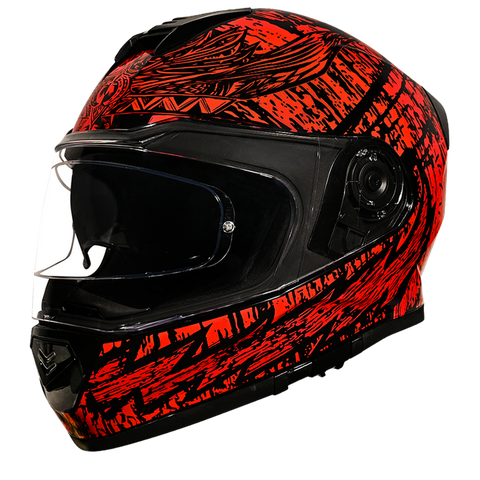 Detour model full face motorcycle helmet with Havoc graphics front angle