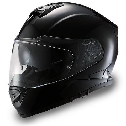 Gloss black Detour model full face motorcycle helmet front angle