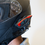 Daytona Helmets Bluetooth communication device on helmet close-up