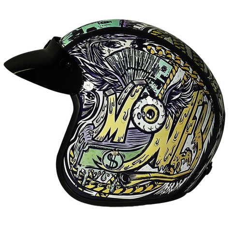 Daytona Helmets Cruiser motorcycle helmet with money design left side view
