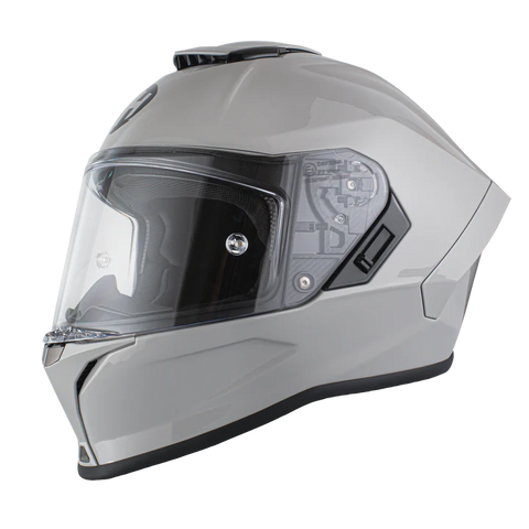 Full face Viper model motorcycle helmet in cool grey front angle