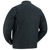 Men's rough rub-off raw finish denim motorcycle jacket back angle