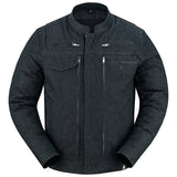 Men's rough rub-off raw finish denim motorcycle jacket front view