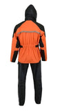 Men's orange and black motorcycle rainsuit back