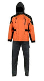 Men's orange and black motorcycle rainsuit front