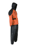 Men's orange and black motorcycle rainsuit front angle