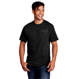 Rider wearing short sleeve motorcycle t-shirt with handlebar graphic showing front