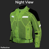 Hi-visibility armored mesh motorcycle jacket front angle reflective