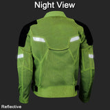 Hi-visibility armored mesh motorcycle jacket back reflective view