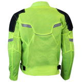 Hi-visibility armored mesh motorcycle jacket back view