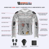 Vance Leathers armored 3-season silver & black mesh motorcycle jacket VL1626SB features view