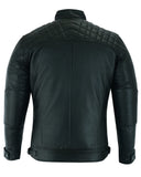 Black waxed lambskin leather cafe racer motorcycle jacket back