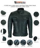 Vance Leathers waxed lambskin leather cafe racer motorcycle jacket black features