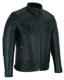 Vance Leathers waxed lambskin leather cafe racer motorcycle jacket black