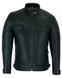 Vance Leathers waxed lambskin leather cafe racer motorcycle jacket black front