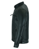 Black waxed lambskin leather cafe racer motorcycle jacket side