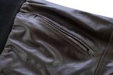 Waxed brown leather motorcycle bomber jacket hand pocket detail