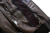 Waxed brown leather motorcycle bomber jacket inside detail