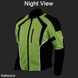 Hi-visibility armored mesh motorcycle jacket front nighttime view