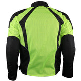 Hi-visibility armored mesh motorcycle jacket back view