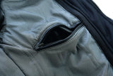 Waxed black leather motorcycle bomber jacket inside pocket zipper