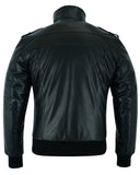 Waxed black leather motorcycle bomber jacket back