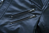 Waxed black leather motorcycle bomber jacket zipper pockets