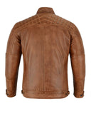 Brown waxed lambskin leather cafe racer motorcycle jacket back