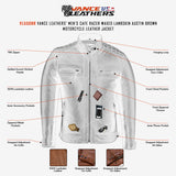 Features of brown waxed lambskin leather cafe racer motorcycle jacket