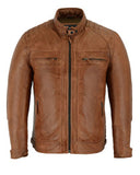 Vance Leathers Austin Brown color lambskin leather cafe racer motorcycle jacket front