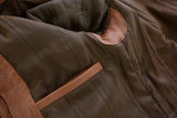 Brown waxed lambskin leather cafe racer motorcycle jacket inside detail