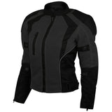 Women's black armored mesh motorcycle jacket front angle