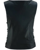 Women's leather biker vest with purple paisley lining back