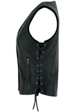 Women's leather biker vest with purple paisley lining side