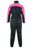 Women's pink and black reflective motorcycle rainsuit back