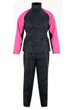 Women's pink and black reflective motorcycle rainsuit front