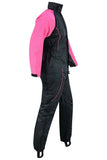 Women's pink and black reflective motorcycle rainsuit side