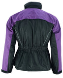 Women's purple and black reflective motorcycle rainsuit jacket back