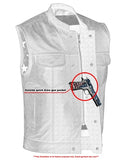 Daniel Smart Mfg. red stitch leather motorcycle vest with American flag lining holster