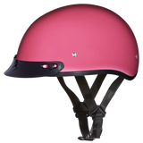 Pink skull cap motorcycle helmet side view