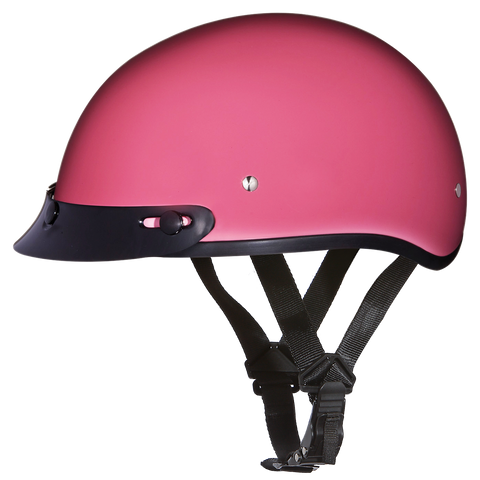Pink skull cap motorcycle helmet side view