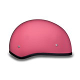 Right side view of pink skull cap motorcycle helmet