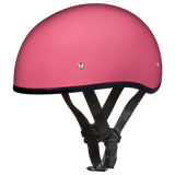 Side view of pink skull cap motorcycle helmet