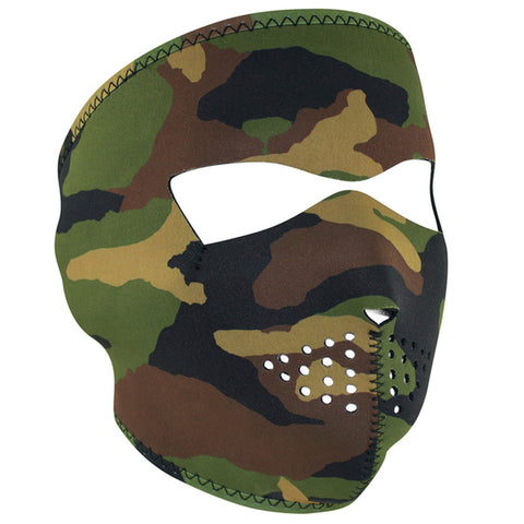 Full neoprene face mask with woodland camo design